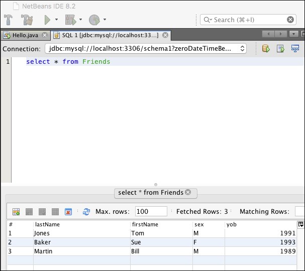 Accessing the MySQL database from NetBeans