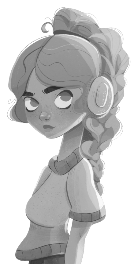 A cartoon of a child wearing headphones

Description automatically generated