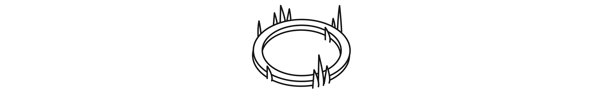 A black and white vector illustration of a ring laying on grass