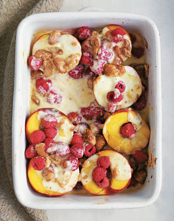 Baked Peaches with Raspberries and Amaretti