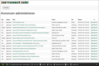 Liste der Annoncen im Administrationsbereich