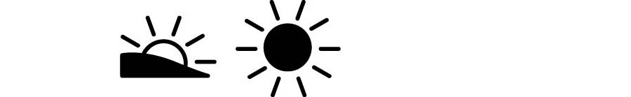 Icons of sun setting behind mountain indicating dusk and of a full sun indicating daytime.