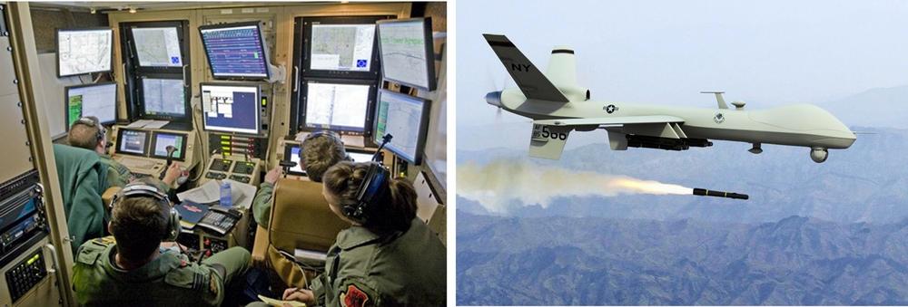 Students using simulators to learn to fly pilotless drones, courtesy of US Air Force