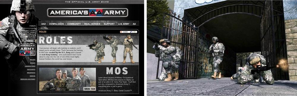 America’s Army website and a screenshot from the game, courtesy of the US Army