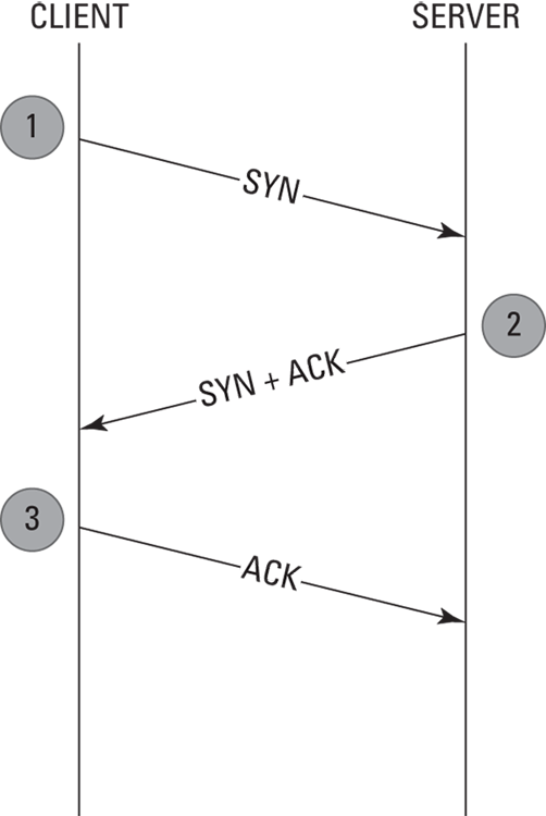 Schematic illustration of the TCP three-way handshake.