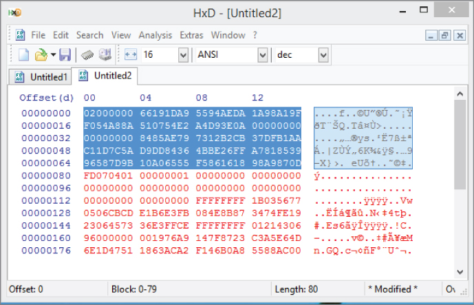 Screenshot illustration of counting 80 bytes.