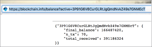 Snapshot illustration of raw JSON of an address balance.