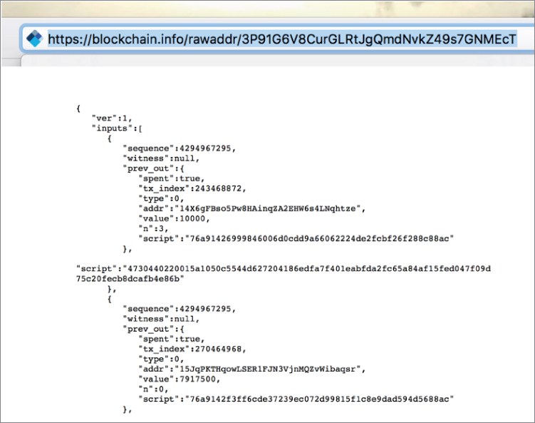 Snapshot illustration of raw transactions from an address.