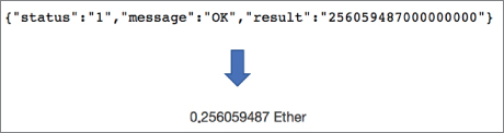 Snapshot illustration for checking the Ethereum value of an address. 