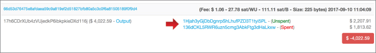 Snapshot illustration of a transaction where the target is an input address.