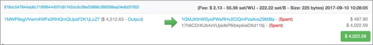 Snapshot illustration of a transaction where the target is an output address.