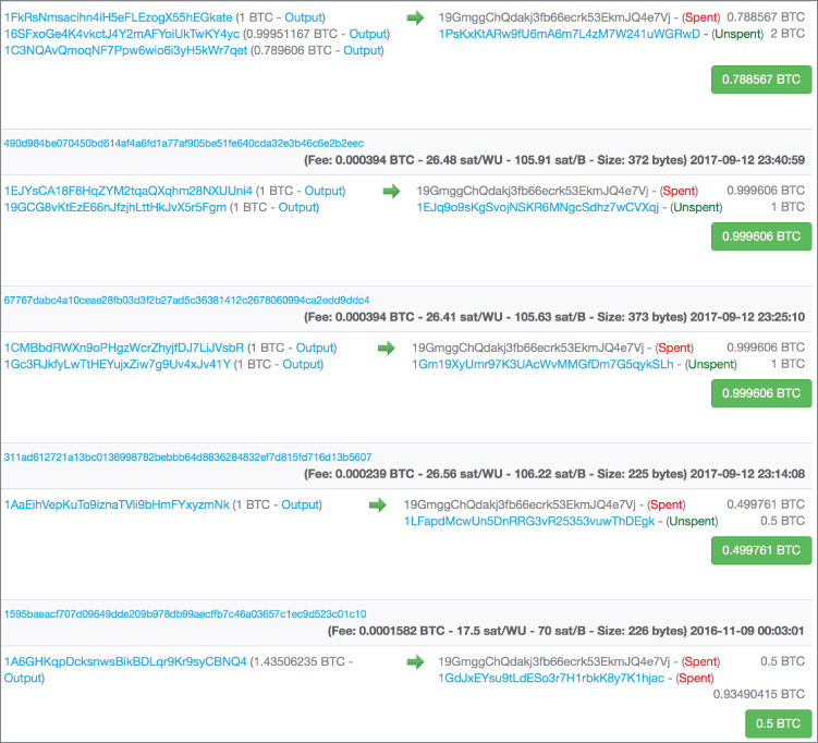 Snapshot illustration of inferring owned addresses from the change address 19Gmgg.