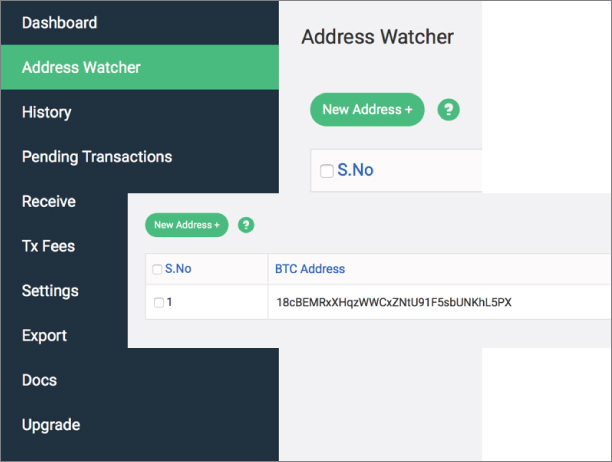 Snapshot illustration of adding an address to monitor.