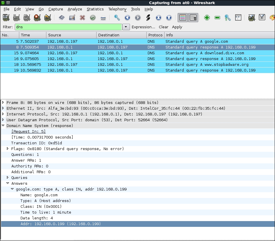 Time for action – session hijacking over wireless