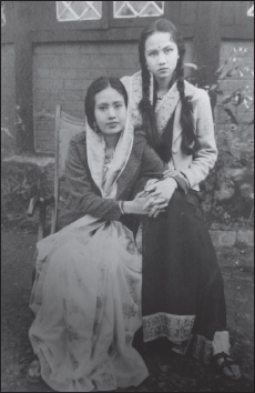 Princess Tombiyaima (seated) with her younger sister Princess Wangol (author) at Redlands in Shillong. Photograph courtesy of Yumnam Ongbi Bijaya Devi.