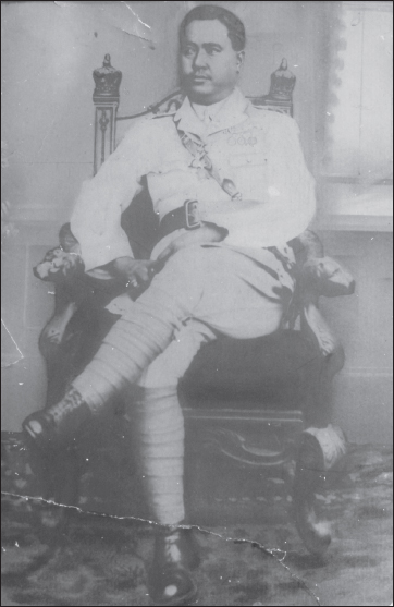 Maharaja Sir Churachand Singh K.C.S.I., C.B.E. Reigned from 1891-1941. Maharaja Churachand wears a military uniform here. The Maharaja attended the Imperial Cadet College in Dehra Dun in 1905.