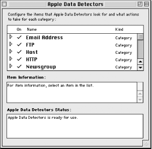 Apple Data Detectors control panel