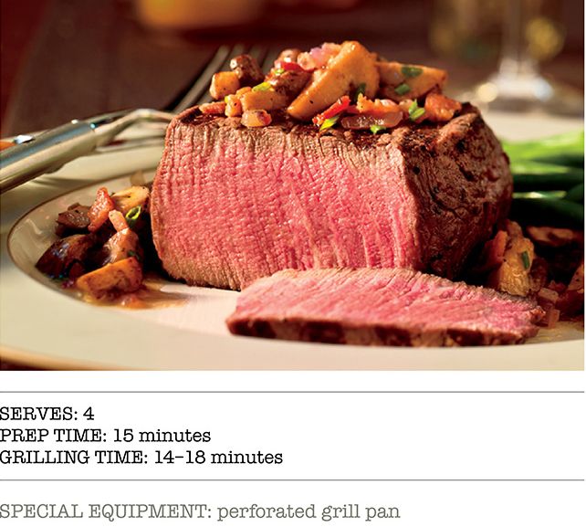 Serves: 4, Prep Time: 15 Minutes, Grilling Time: 14-18 Minutes, Special Equipment: perforated grill pan