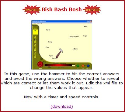 Time for action — finding and creating the Bish Bash Bosh game