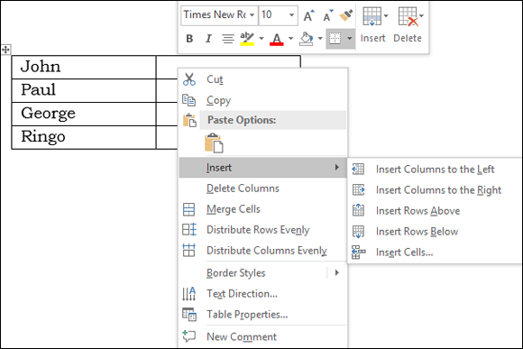 Illustration of the right-click technique for inserting columns and rows.