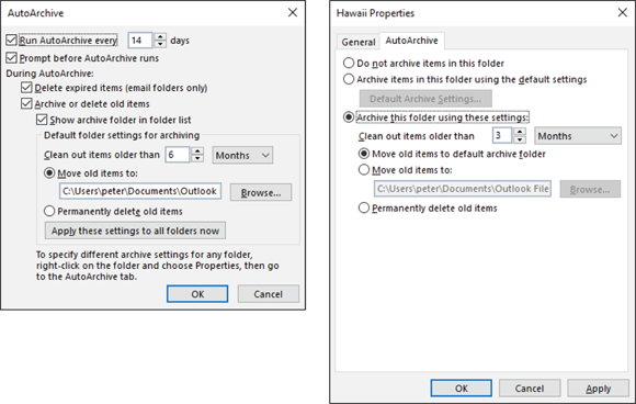 The AutoArchive dialog box.