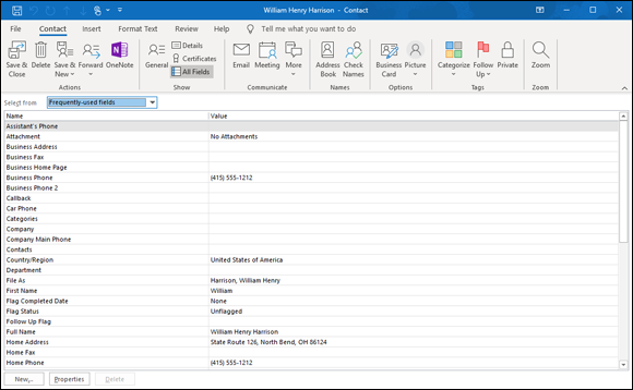 Illustration of Editing contact data in the All Fields window.