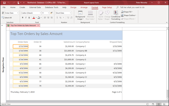 Illustration of a report in the Layout view.