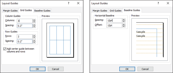 Illustration of Creating grid guides and baselines in the Layout Guides dialog box.