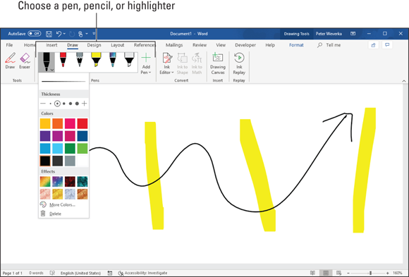 Illustration of the Draw tab showing freehand drawings.