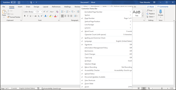 Illustration of customizing the status bar by right-clicking.