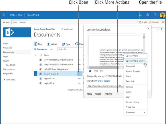 Illustration of a SharePoint that gives many options  for accessing files on a team site.