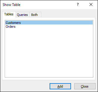 Illustration of placing tables in the Relationships window.