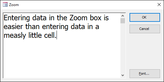 Illustration of entering data in the Zoom box.