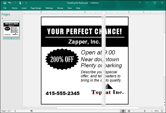 Illustration of dragging a ruler into the middle of the window and use it as an aid for lining up frames and other objects.