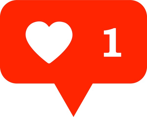 white heart inside a rectangular red box with a notice that there is one message