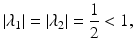 
$$\displaystyle{\vert \lambda _{1}\vert = \vert \lambda _{2}\vert = \frac{1} {2} < 1,}$$
