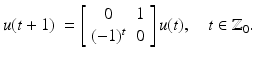 
$$\displaystyle{u(t+1)\ = \left [\begin{array}{*{10}c} 0 &1\\ (-1)^{t } &0 \end{array} \right ]u(t),\quad t \in \mathbb{Z}_{0}.}$$

