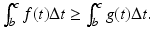 
$$\int _{b}^{c}f(t)\Delta t \geq \int _{b}^{c}g(t)\Delta t.$$
