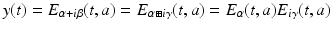 
$$\displaystyle{y(t) = E_{\alpha +i\beta }(t,a) = E_{\alpha \boxplus i\gamma }(t,a) = E_{\alpha }(t,a)E_{i\gamma }(t,a)}$$
