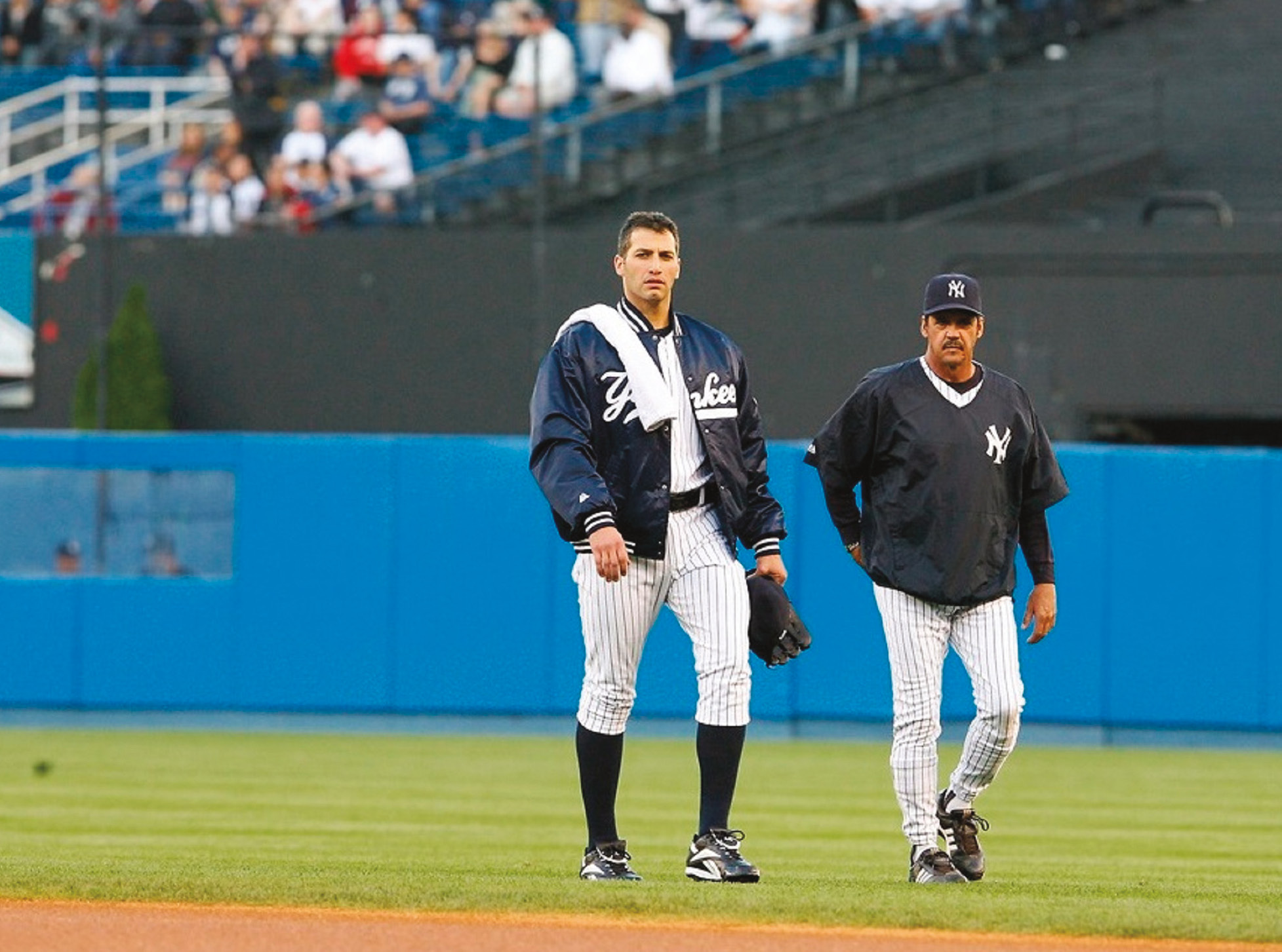 With Andy Pettitte before the start of a game.  (New York Yankees)