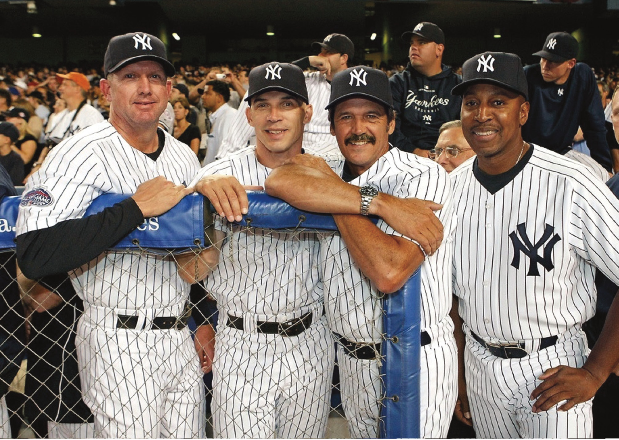 With Dave Eiland, manager Joe Girardi, and Willie Randolph before the final game at the old Yankee Stadium.  (New York Yankees)