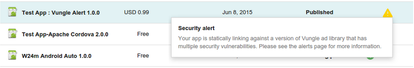 An App Security Improvement alert