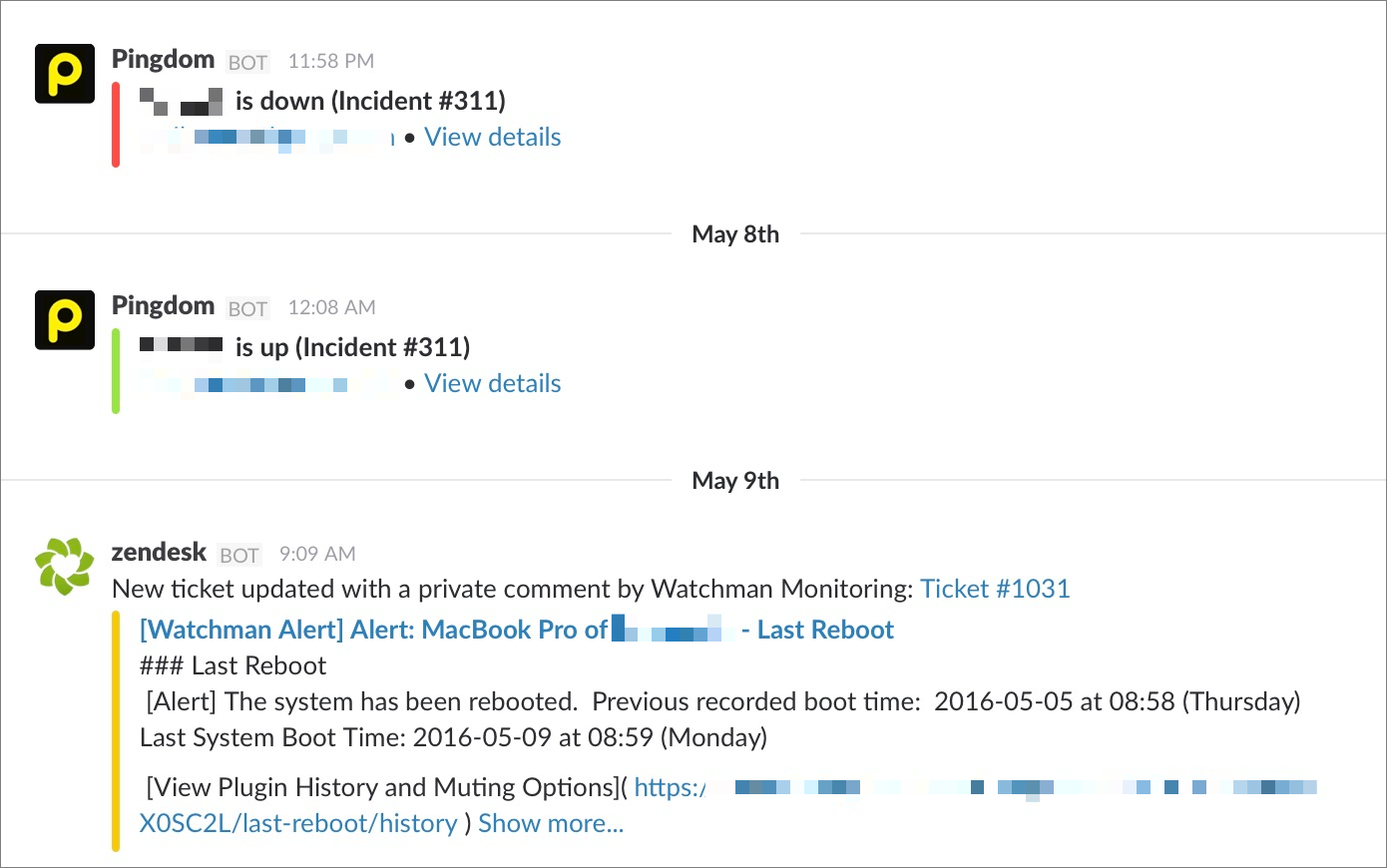 **Figure 144:** A mix of alerts and activity updates help consolidate information from different services into a single channel. (Image courtesy of Tom Bridge.)