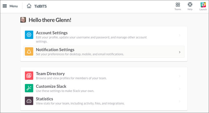 **Figure 18:** Slack’s Home page in the Web app contains both items available in native apps (top) and only in the Web app (bottom).