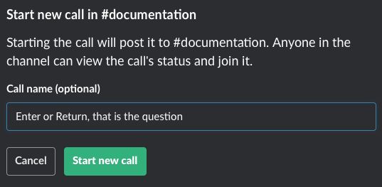 **Figure 79:** Channel-based calls let you start a call for others to join.