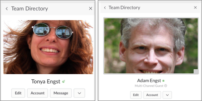 **Figure 6:** Tonya is not a guest user (left), but Adam is (right).