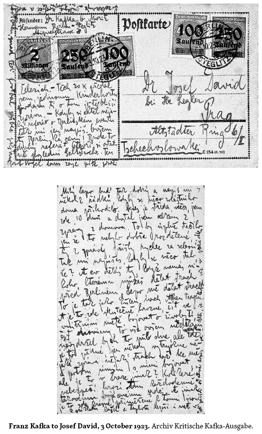 Image: Franz Kafka to Josef David, 3 October 1923. Archiv Kritische Kafka-Ausgabe.