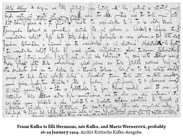 Image: Franz Kafka to Elli Hermann, née Kafka, and Marie Wernerová, probably 16–19 January 1924. Archiv Kritische Kafka-Ausgabe.