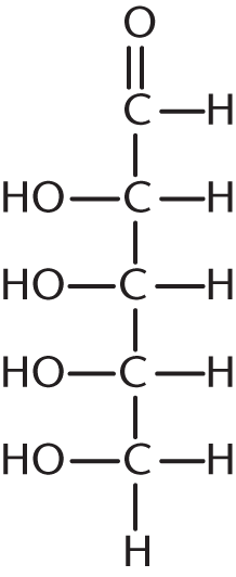 5-carbon chain with a carbonyl on the end and OH bonded to the remaining 4 carbons