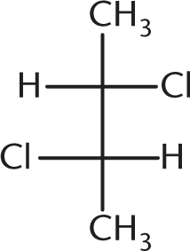 4-carbon Fischer diagram with Cl pointing to the right on C-2 and Cl pointing to the left on C-3